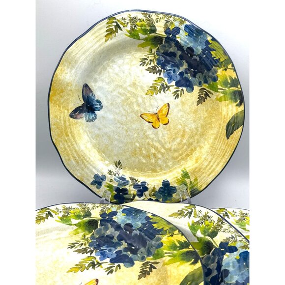 Pier One Melamine Butterflies & Flowers 11" Dinner Plates Set of 4 /Do Not Micro - Picture 5 of 6